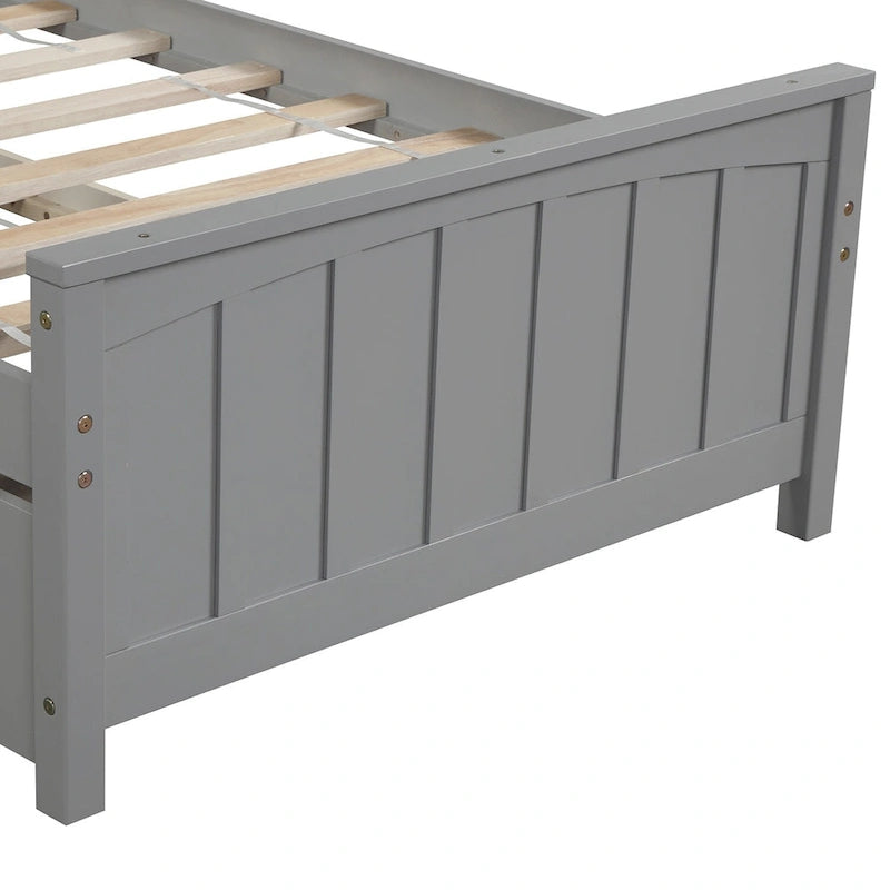Lit plateforme double en bois massif avec lit gigogne coulissant