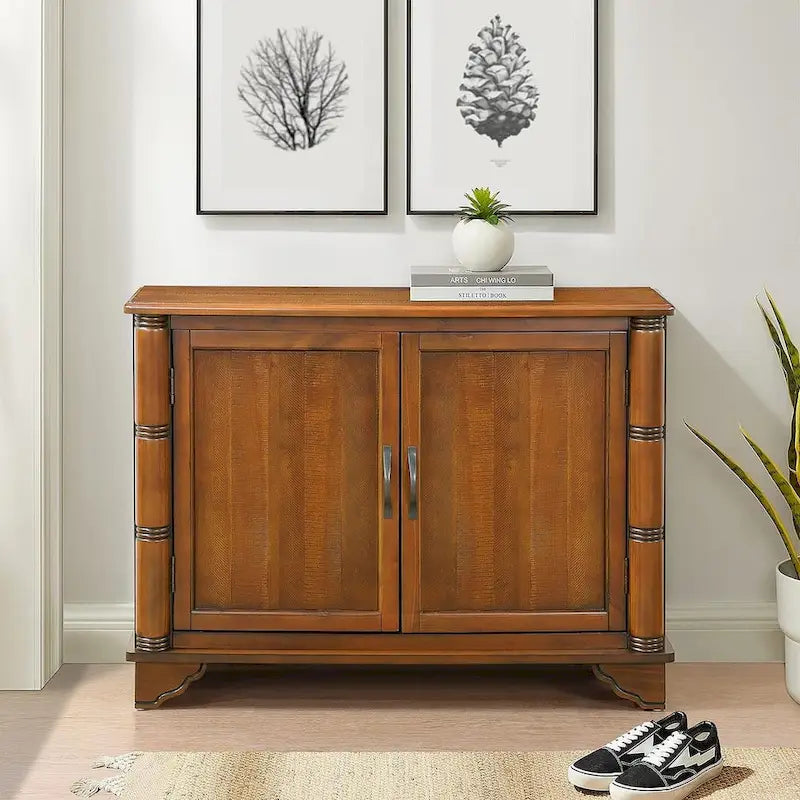 Table console rustique en bois à double porte avec étagère réglable