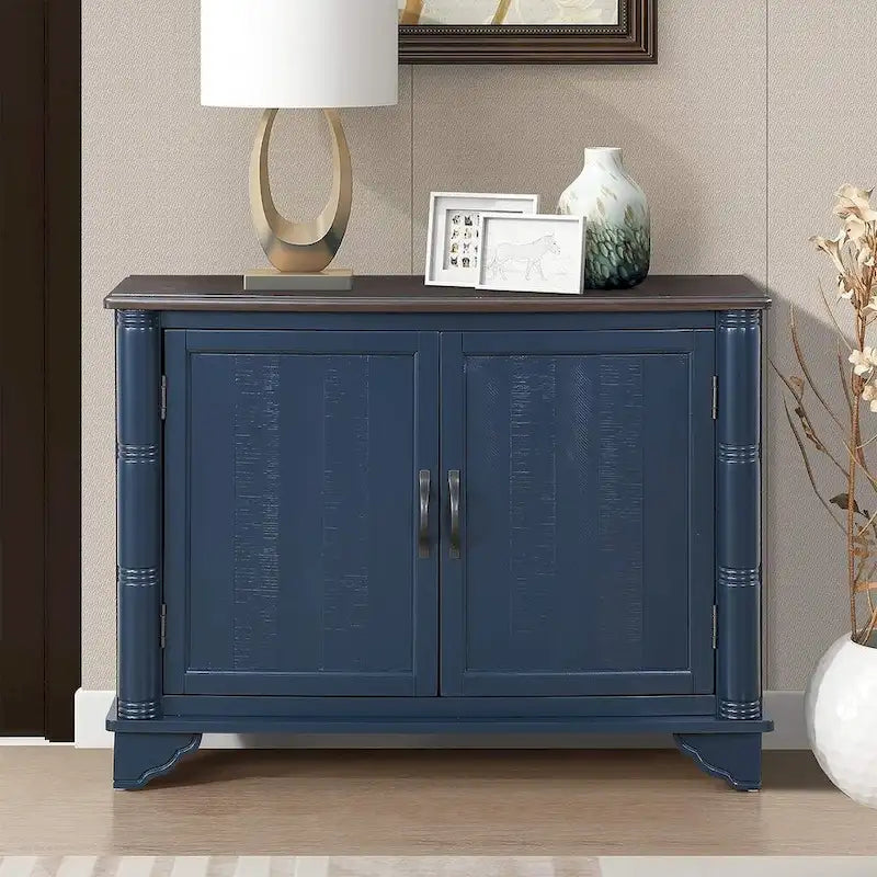 Table console rustique en bois à double porte avec étagère réglable