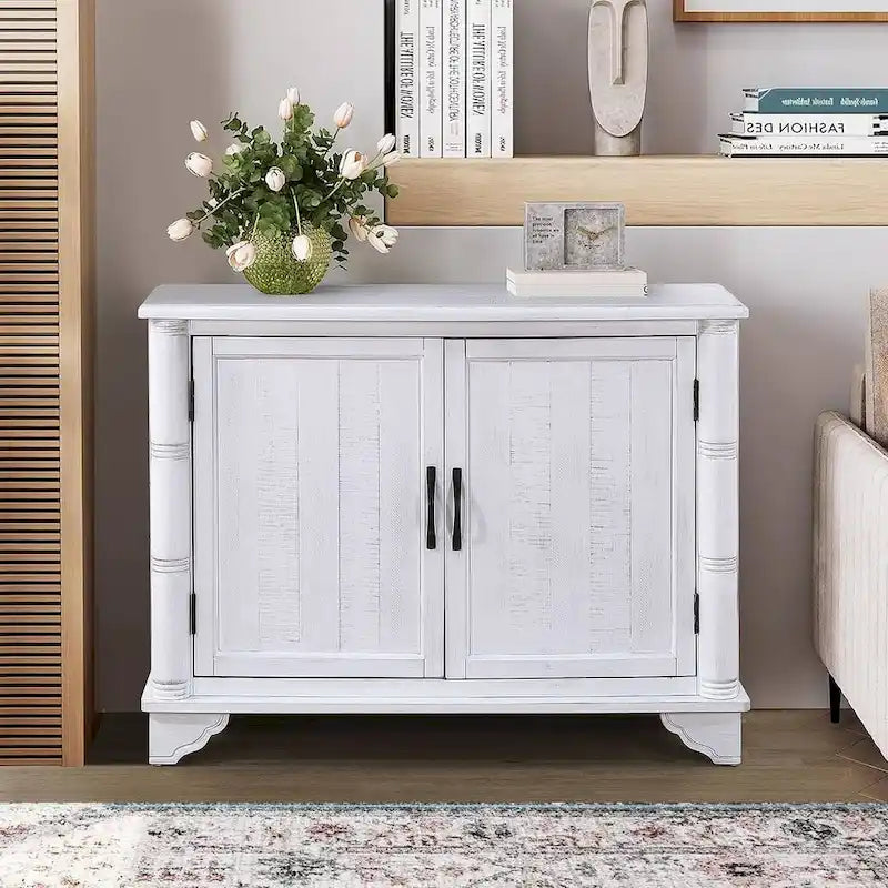 Table console rustique en bois à double porte avec étagère réglable