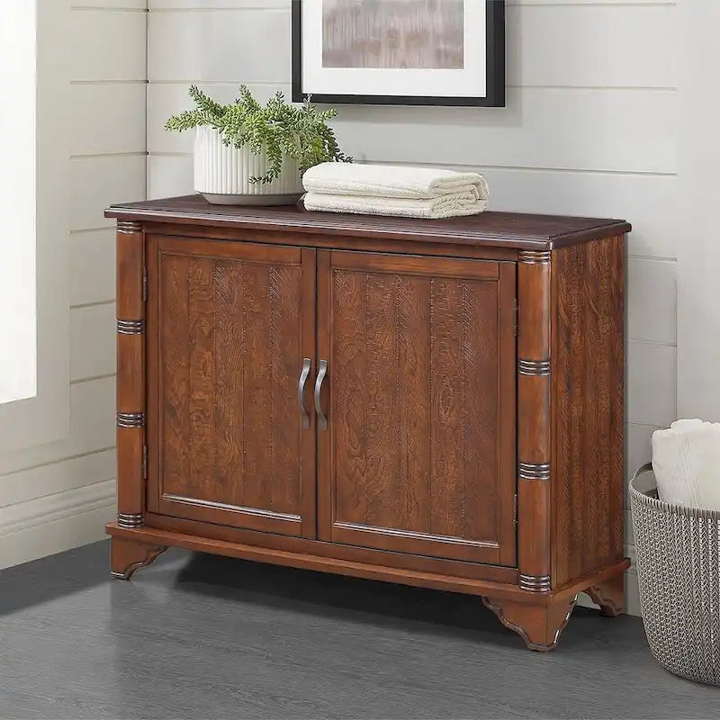 Table console rustique en bois à double porte avec étagère réglable