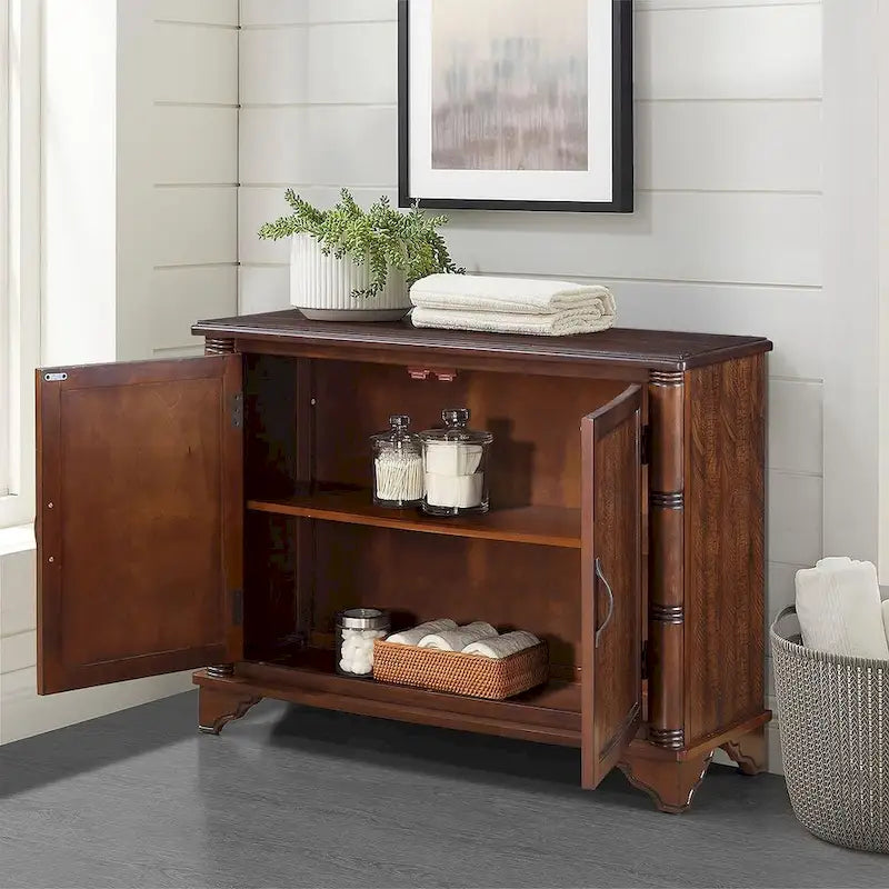 Table console rustique en bois à double porte avec étagère réglable