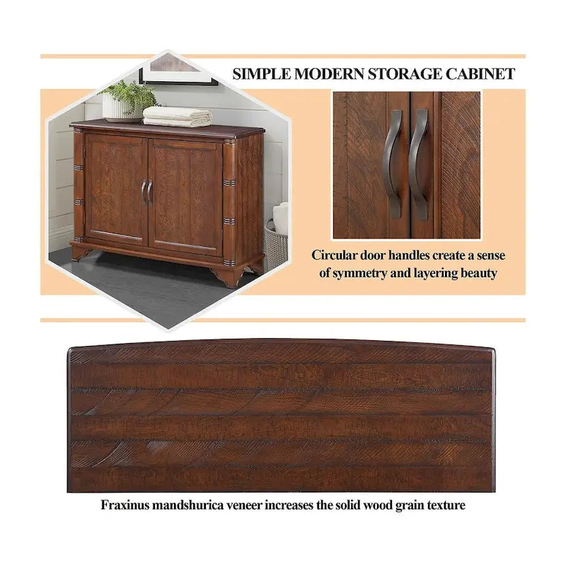 Table console rustique en bois à double porte avec étagère réglable