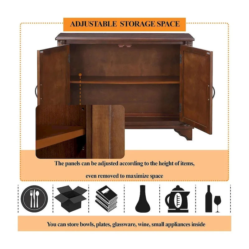 Table console rustique en bois à double porte avec étagère réglable
