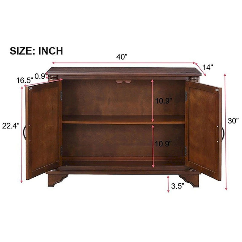 Table console rustique en bois à double porte avec étagère réglable