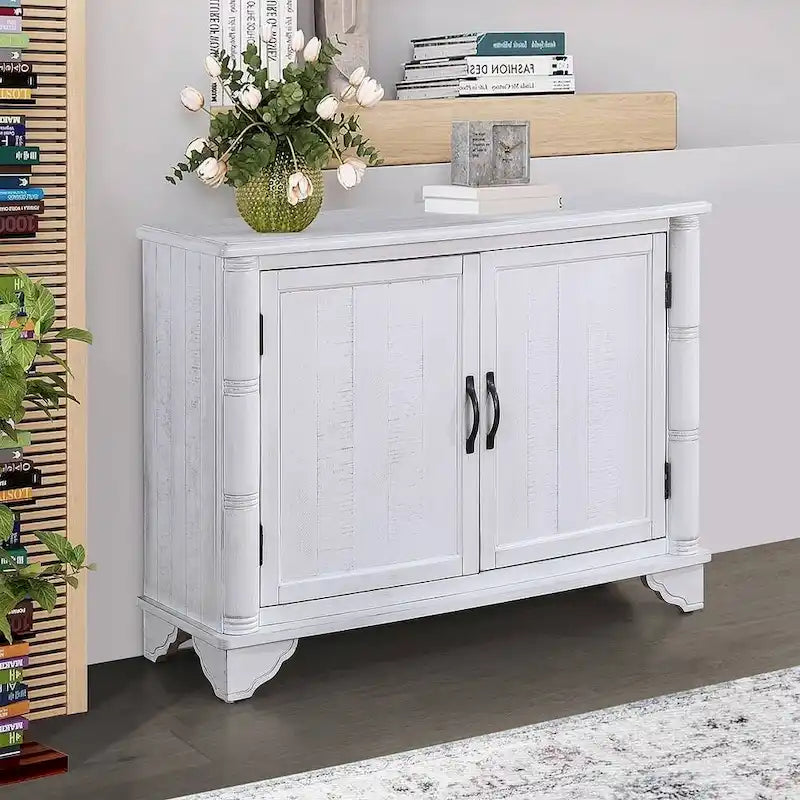 Table console rustique en bois à double porte avec étagère réglable