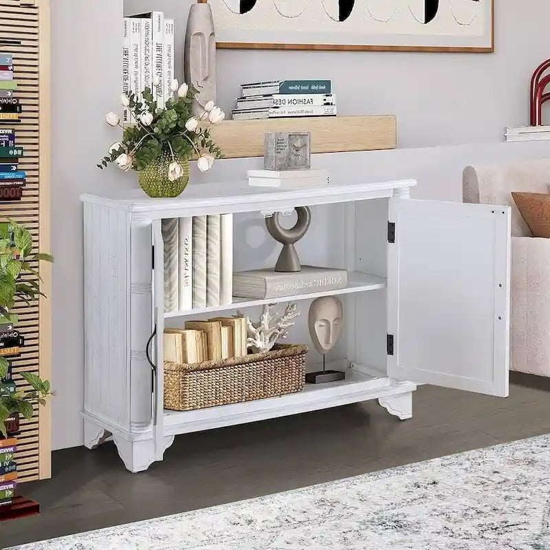 Table console rustique en bois à double porte avec étagère réglable