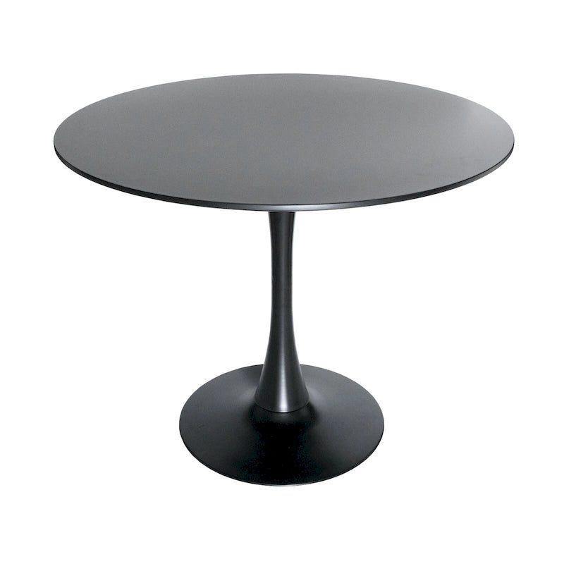 Table à manger ronde de 89 cm style Mid-Century Modern avec plateau en MDF et pied central en acier
