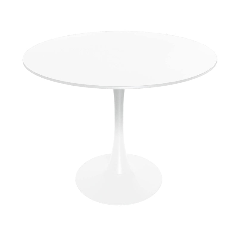 Table à manger ronde de 89 cm style Mid-Century Modern avec plateau en MDF et pied central en acier