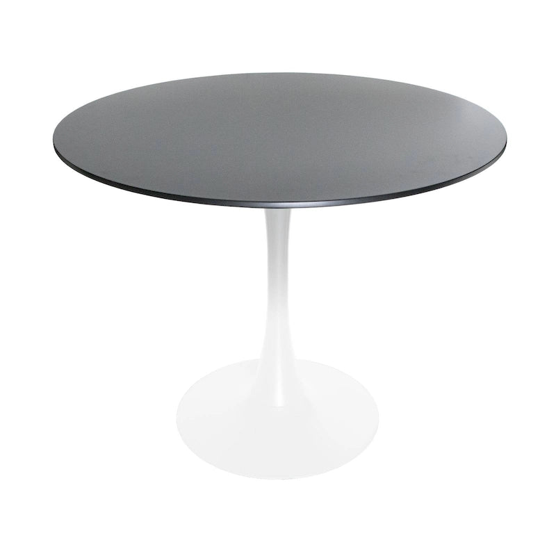 Table à manger ronde de 89 cm style Mid-Century Modern avec plateau en MDF et pied central en acier