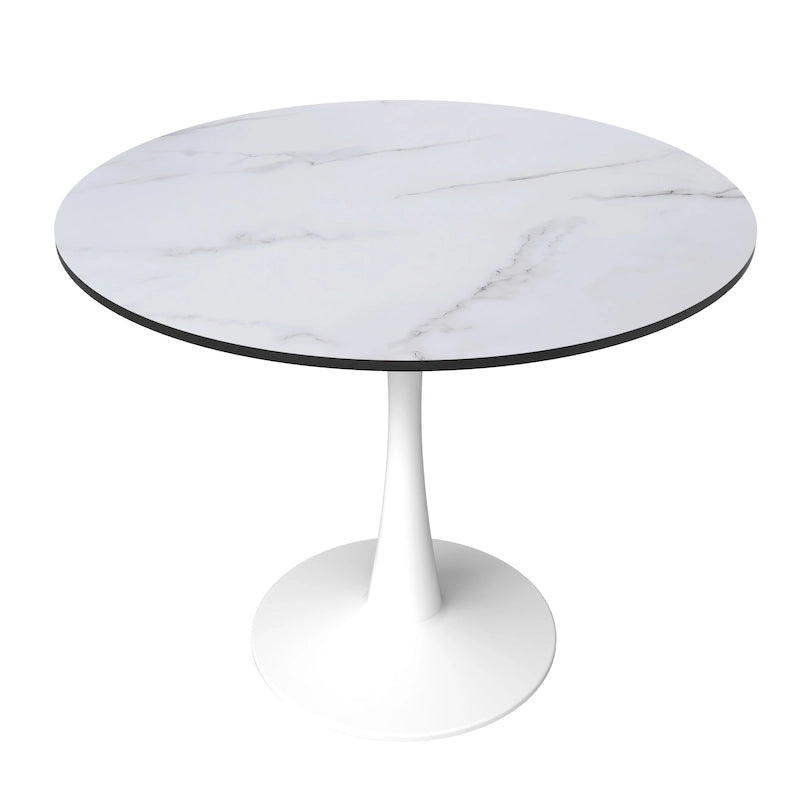 Table à manger ronde de 89 cm style Mid-Century Modern avec plateau en MDF et pied central en acier