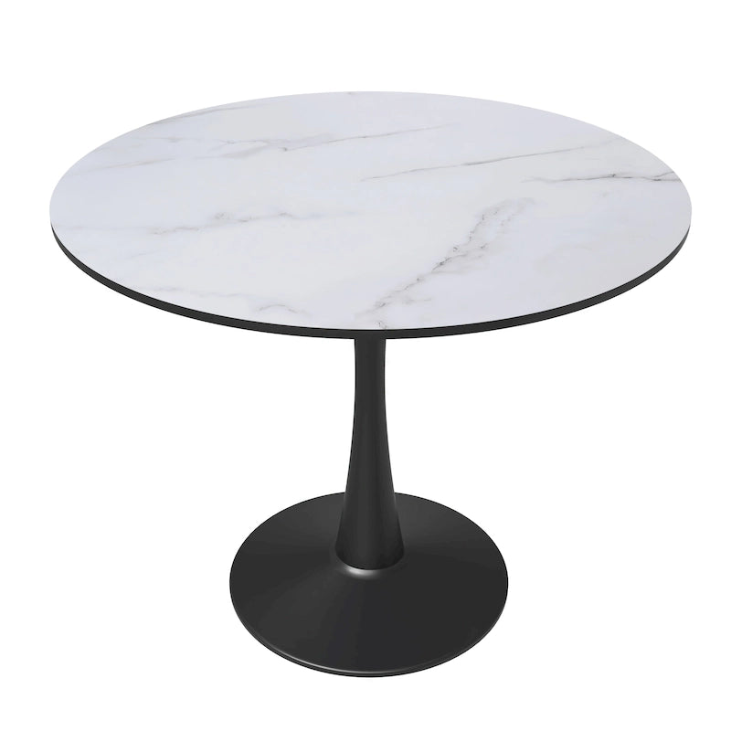 Table à manger ronde de 89 cm style Mid-Century Modern avec plateau en MDF et pied central en acier
