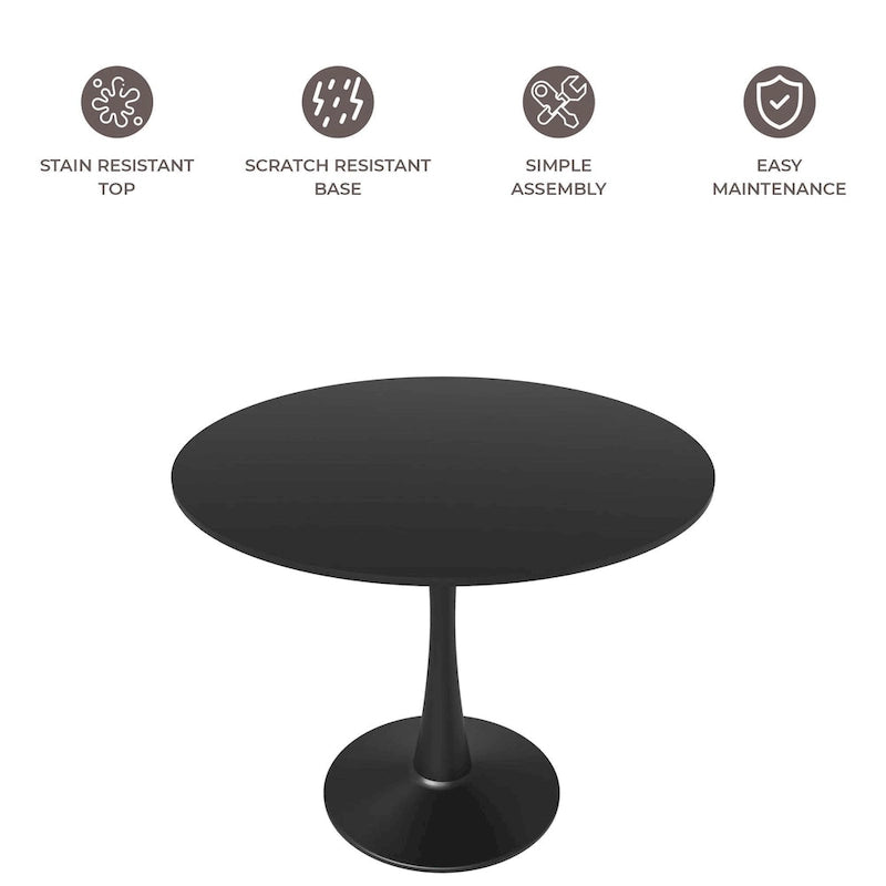 Table à manger ronde de 89 cm style Mid-Century Modern avec plateau en MDF et pied central en acier