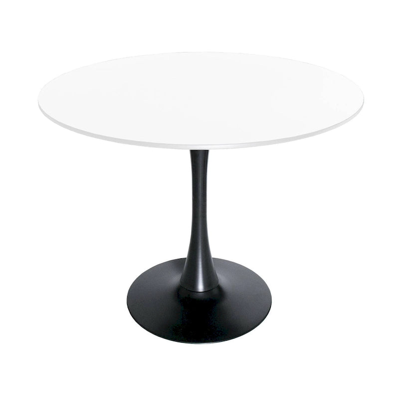 Table à manger ronde de 89 cm style Mid-Century Modern avec plateau en MDF et pied central en acier