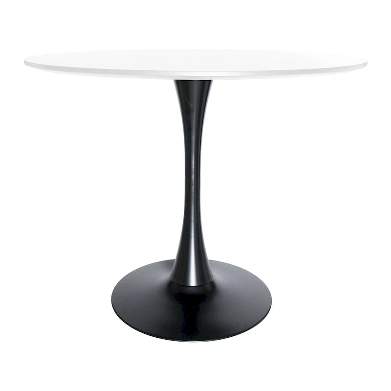 Table à manger ronde de 89 cm style Mid-Century Modern avec plateau en MDF et pied central en acier
