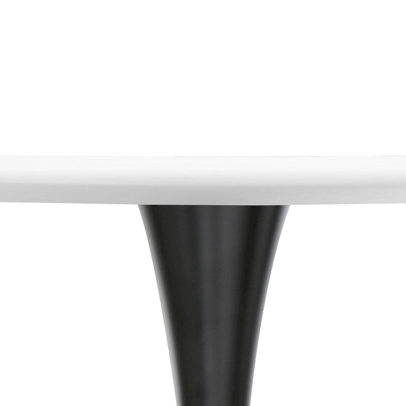 Table à manger ronde de 89 cm style Mid-Century Modern avec plateau en MDF et pied central en acier