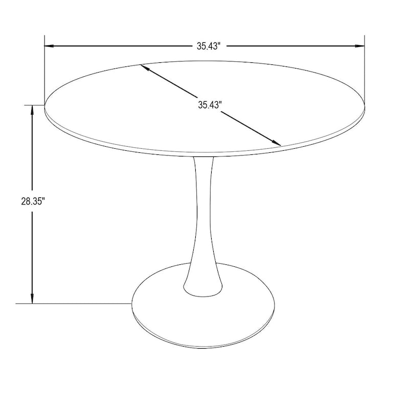 Table à manger ronde de 89 cm style Mid-Century Modern avec plateau en MDF et pied central en acier