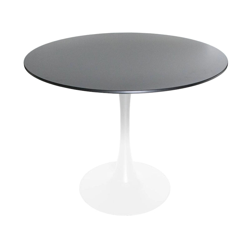 Table à manger ronde de 89 cm style Mid-Century Modern avec plateau en MDF et pied central en acier