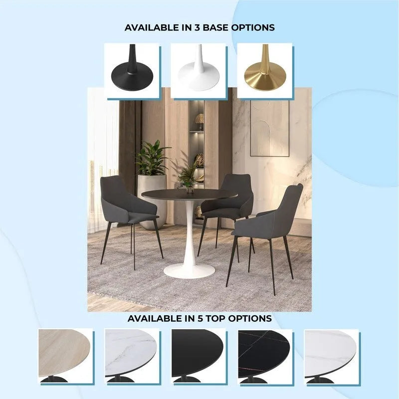 Table à manger ronde de 89 cm style Mid-Century Modern avec plateau en MDF et pied central en acier