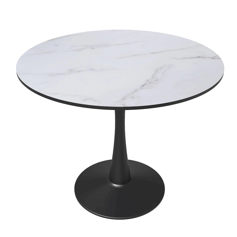 Table à manger ronde de 89 cm style Mid-Century Modern avec plateau en MDF et pied central en acier