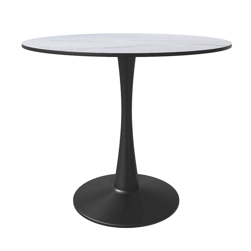 Table à manger ronde de 89 cm style Mid-Century Modern avec plateau en MDF et pied central en acier