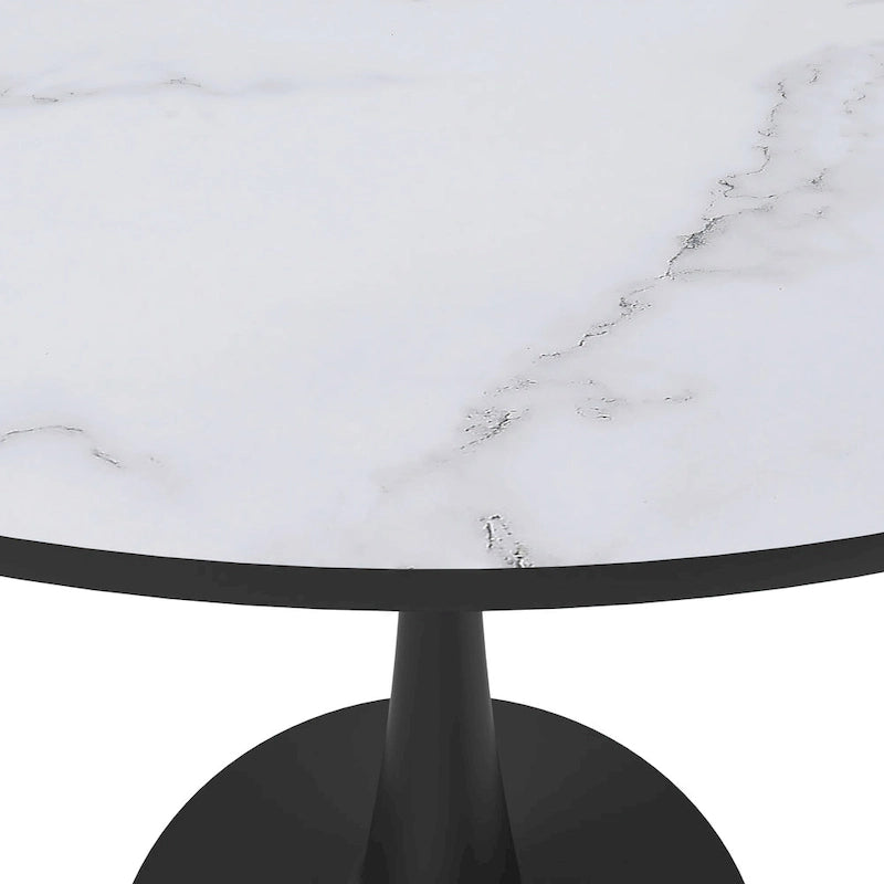 Table à manger ronde de 89 cm style Mid-Century Modern avec plateau en MDF et pied central en acier