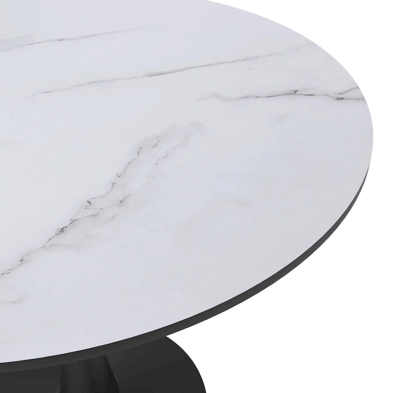 Table à manger ronde de 89 cm style Mid-Century Modern avec plateau en MDF et pied central en acier