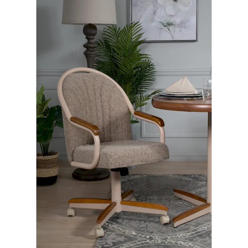Chaise de salle à manger tapissée pivotante et inclinable à 360° avec roulettes