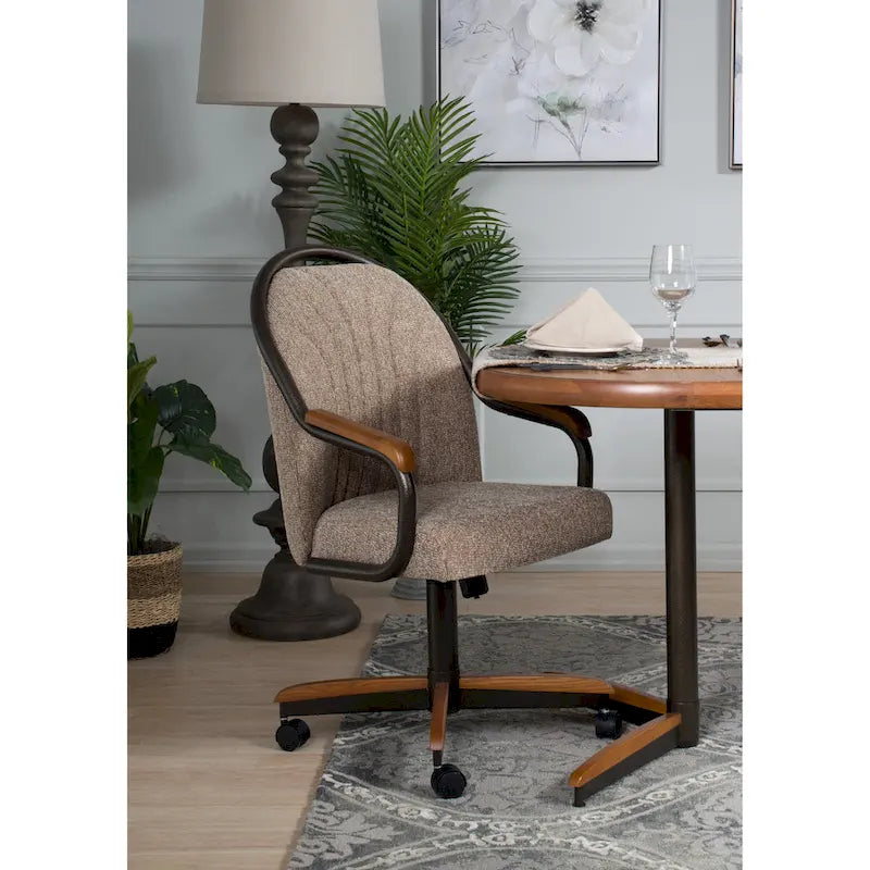 Chaise de salle à manger tapissée pivotante et inclinable à 360° avec roulettes