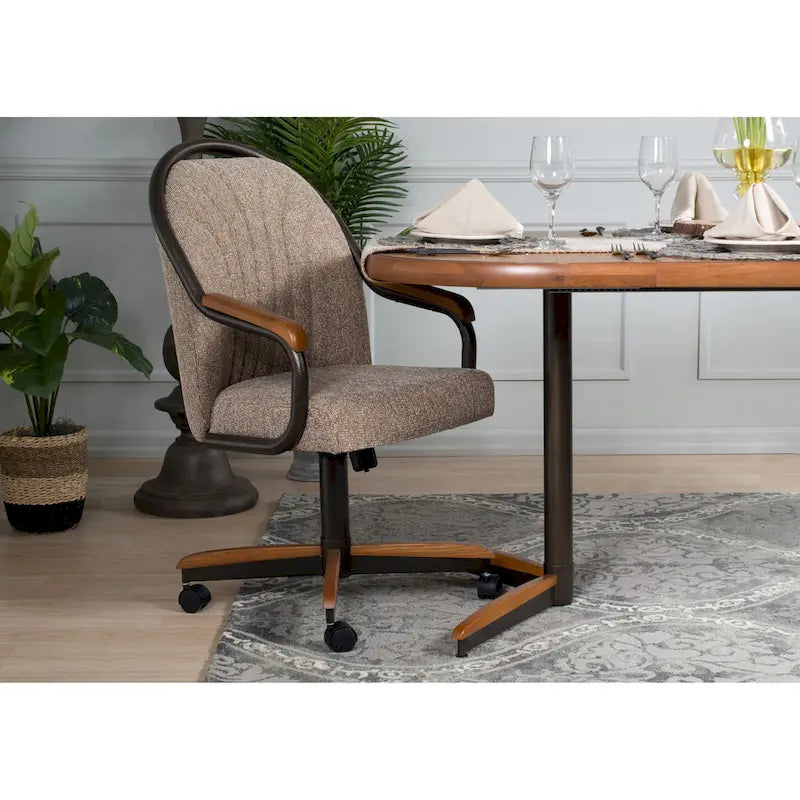 Chaise de salle à manger tapissée pivotante et inclinable à 360° avec roulettes