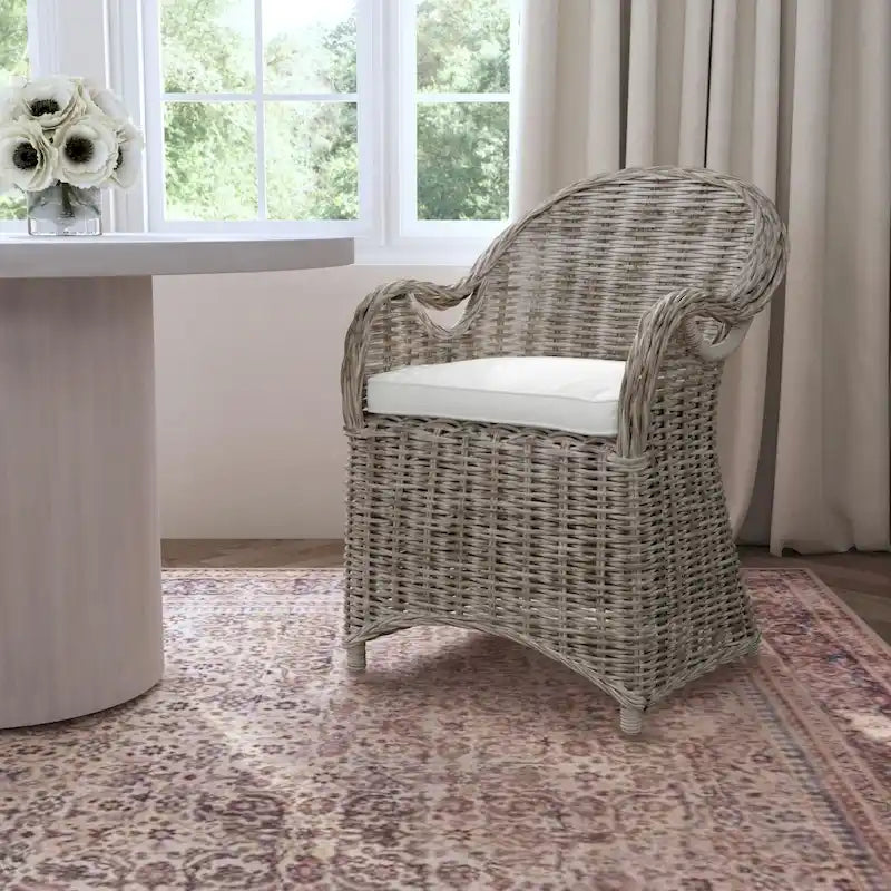 Fauteuil en rotin naturel tressé à la main avec coussin