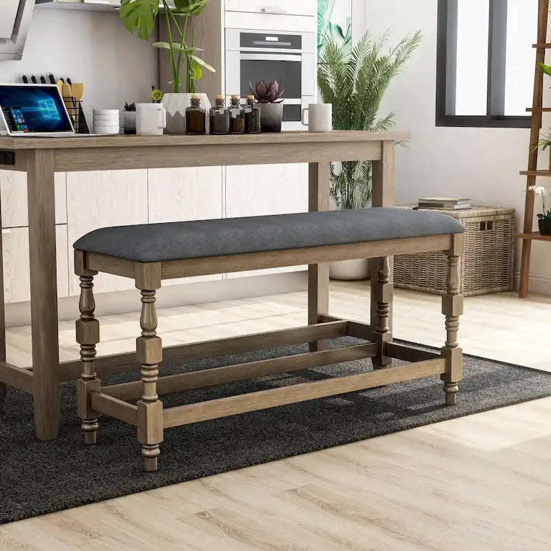 Banc de comptoir rembourré de 50 po avec pieds tournés de style campagnard