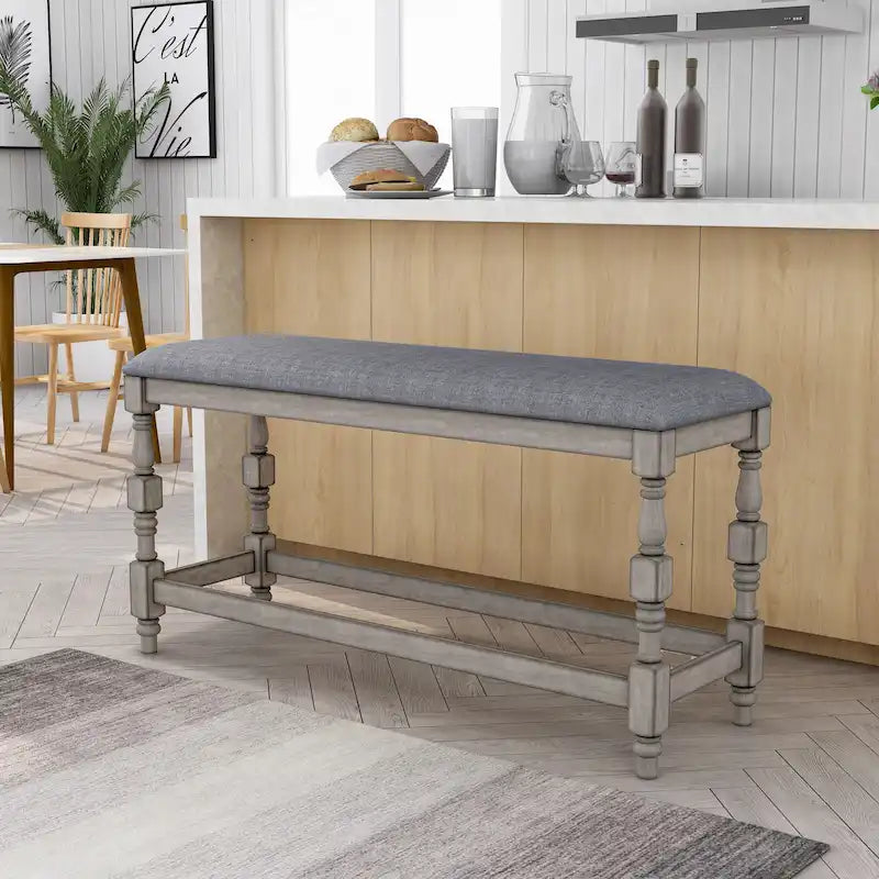 Banc de comptoir rembourré de 50 po avec pieds tournés de style campagnard