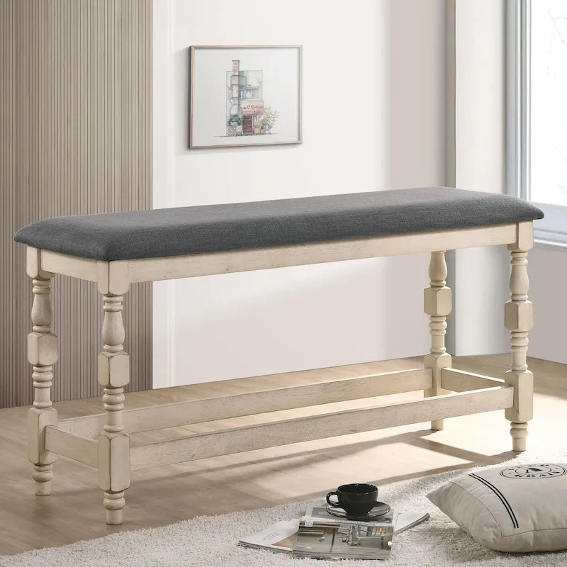 Banc de comptoir rembourré de 50 po avec pieds tournés de style campagnard