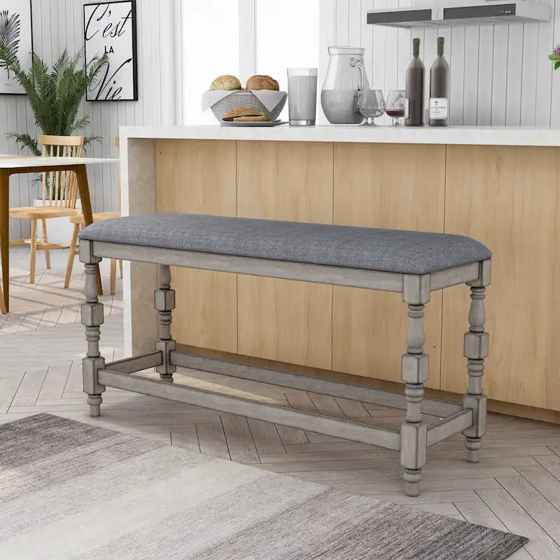 Banc de comptoir rembourré de 50 po avec pieds tournés de style campagnard
