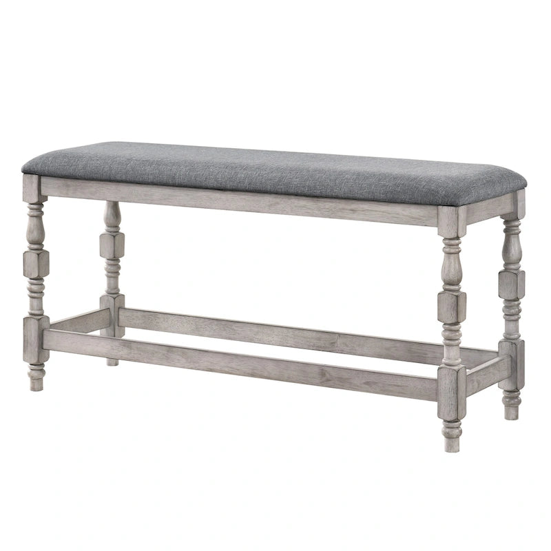 Banc de comptoir rembourré de 50 po avec pieds tournés de style campagnard