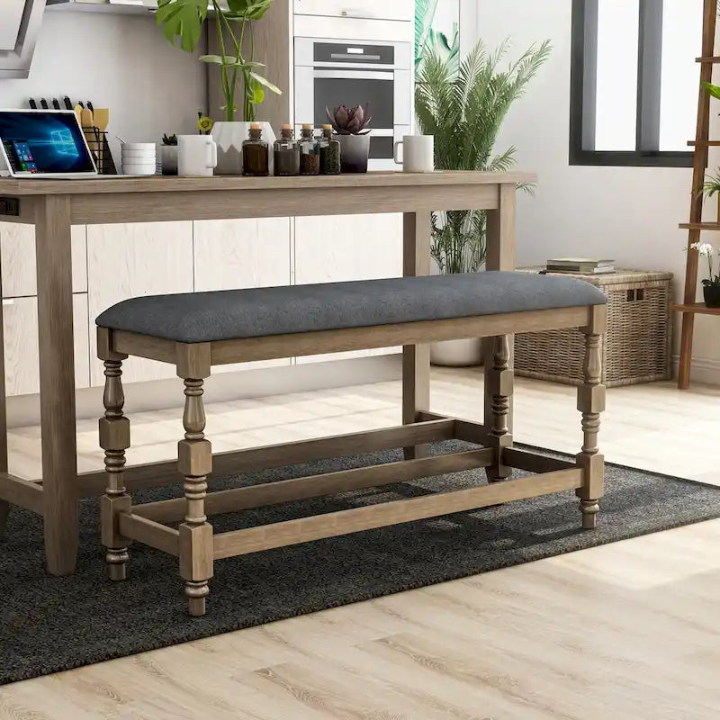 Banc de comptoir rembourré de 50 po avec pieds tournés de style campagnard