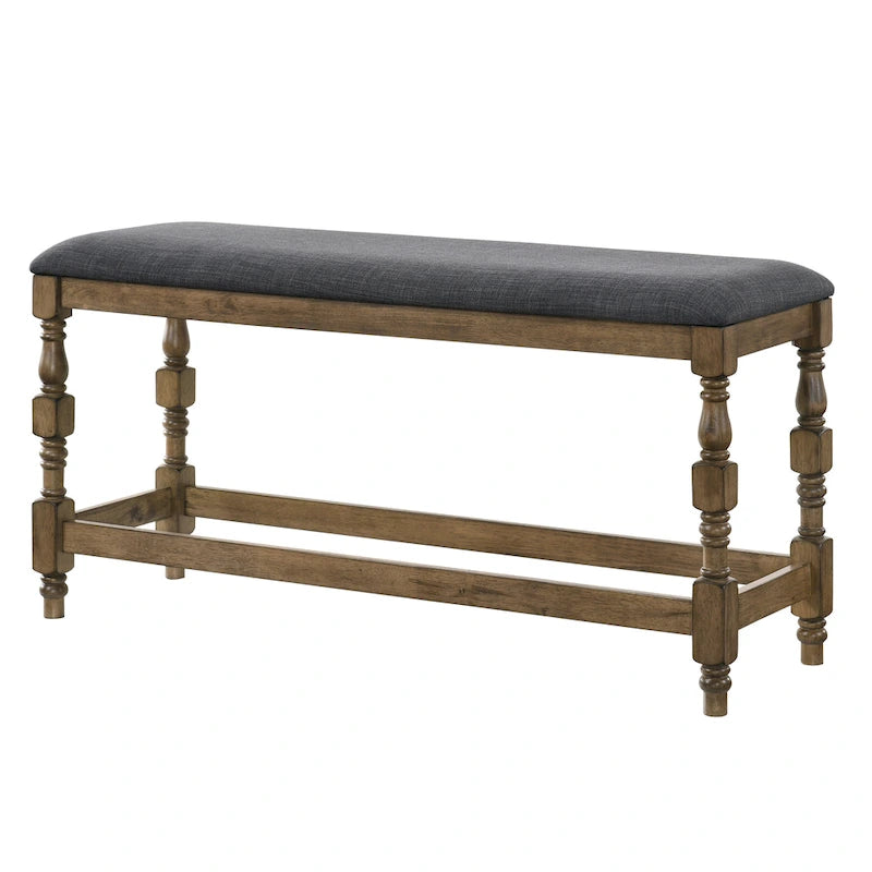 Banc de comptoir rembourré de 50 po avec pieds tournés de style campagnard