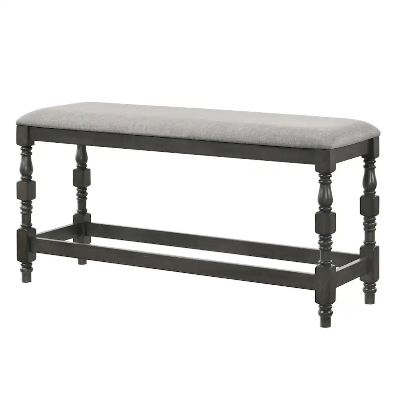 Banc de comptoir rembourré de 50 po avec pieds tournés de style campagnard