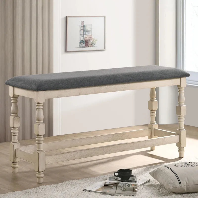 Banc de comptoir rembourré de 50 po avec pieds tournés de style campagnard