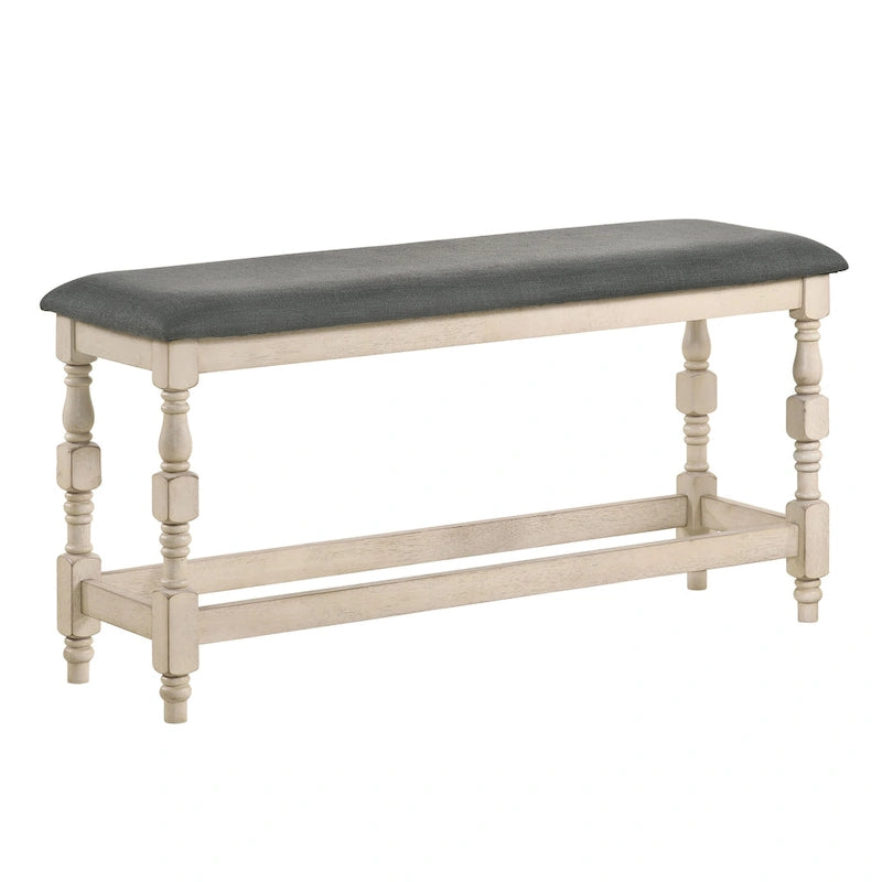 Banc de comptoir rembourré de 50 po avec pieds tournés de style campagnard