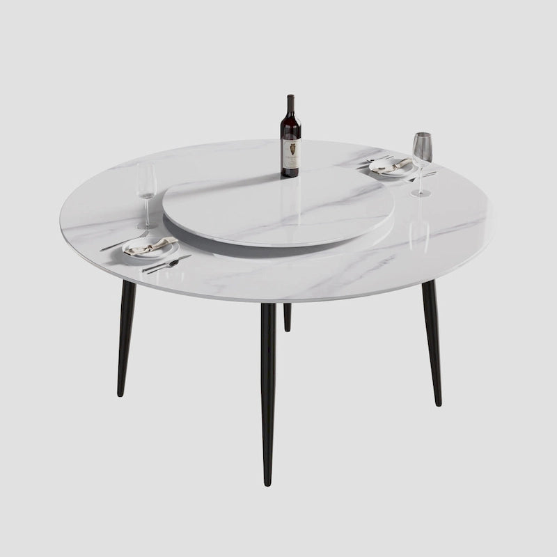 Table de salle à manger ronde en pierre frittée avec plateau tournant