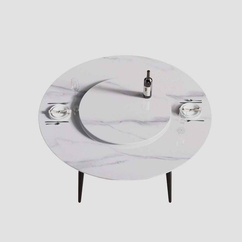 Table de salle à manger ronde en pierre frittée avec plateau tournant