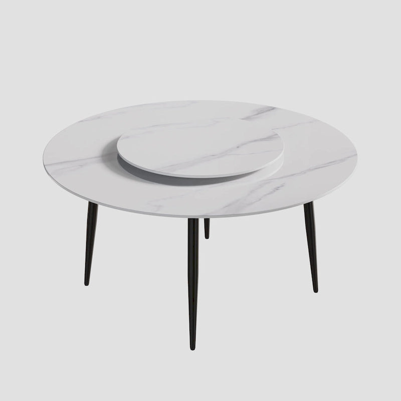 Table de salle à manger ronde en pierre frittée avec plateau tournant