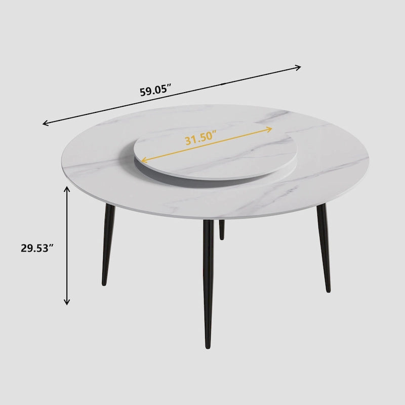 Table de salle à manger ronde en pierre frittée avec plateau tournant