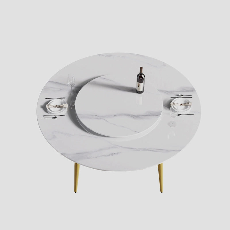 Table de salle à manger ronde en pierre frittée avec plateau tournant