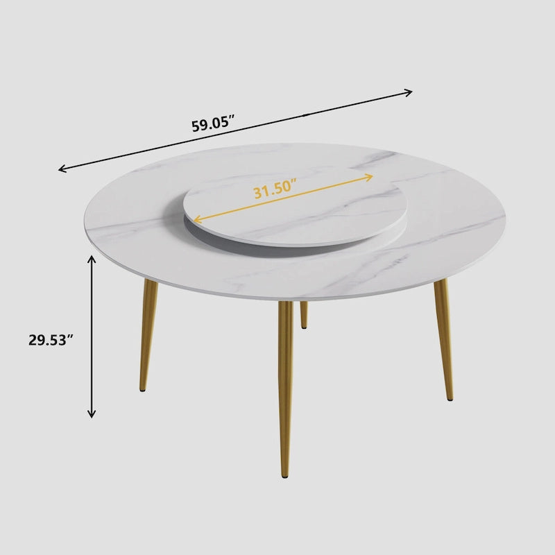 Table de salle à manger ronde en pierre frittée avec plateau tournant