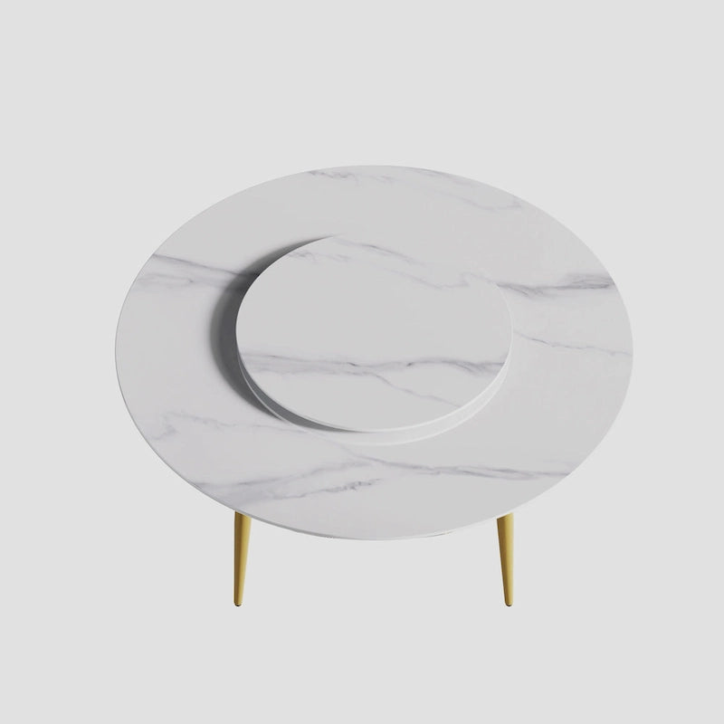 Table de salle à manger ronde en pierre frittée avec plateau tournant