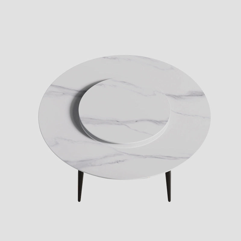 Table de salle à manger ronde en pierre frittée avec plateau tournant