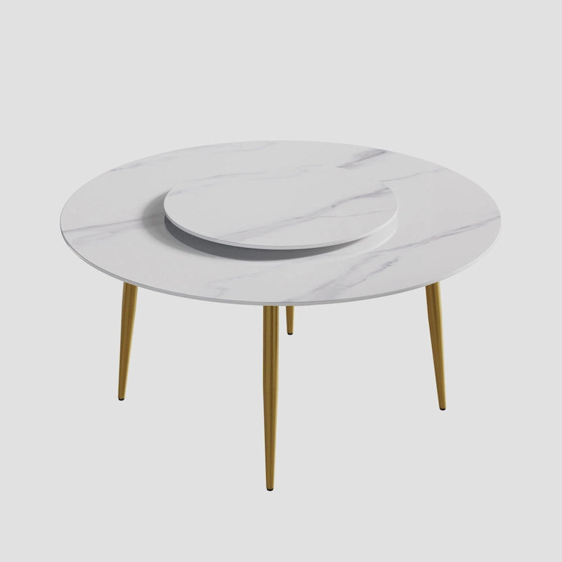 Table de salle à manger ronde en pierre frittée avec plateau tournant